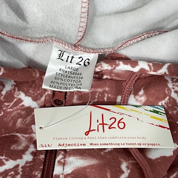 LIT 26 Zip Up Dusty Rose and White Marble Print Hoodie Size Large - Picture 5 of 10